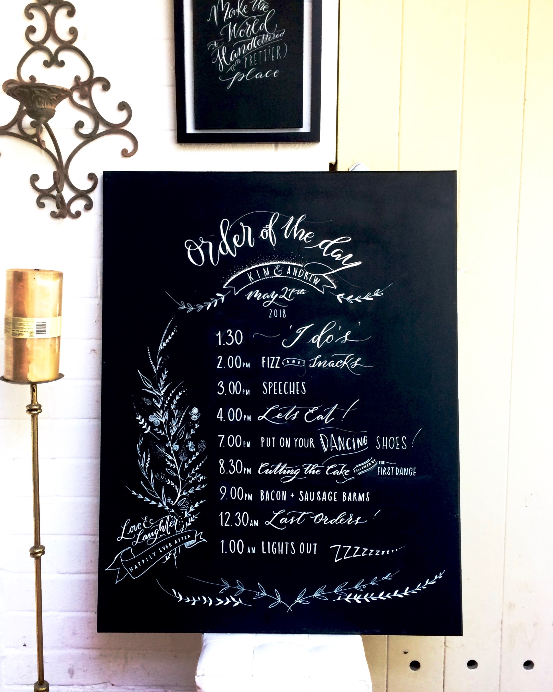 Hand lettered Calligraphy Chalkboards/ Blackboards by Mellor and Rose for Weddings, Restaurants, Cafes and Bars (Lancashire) (Lytham, Preston, Blackpool, Southport, Lancaster, Liverpool, Manchester, Harrogate, Mawdesley)