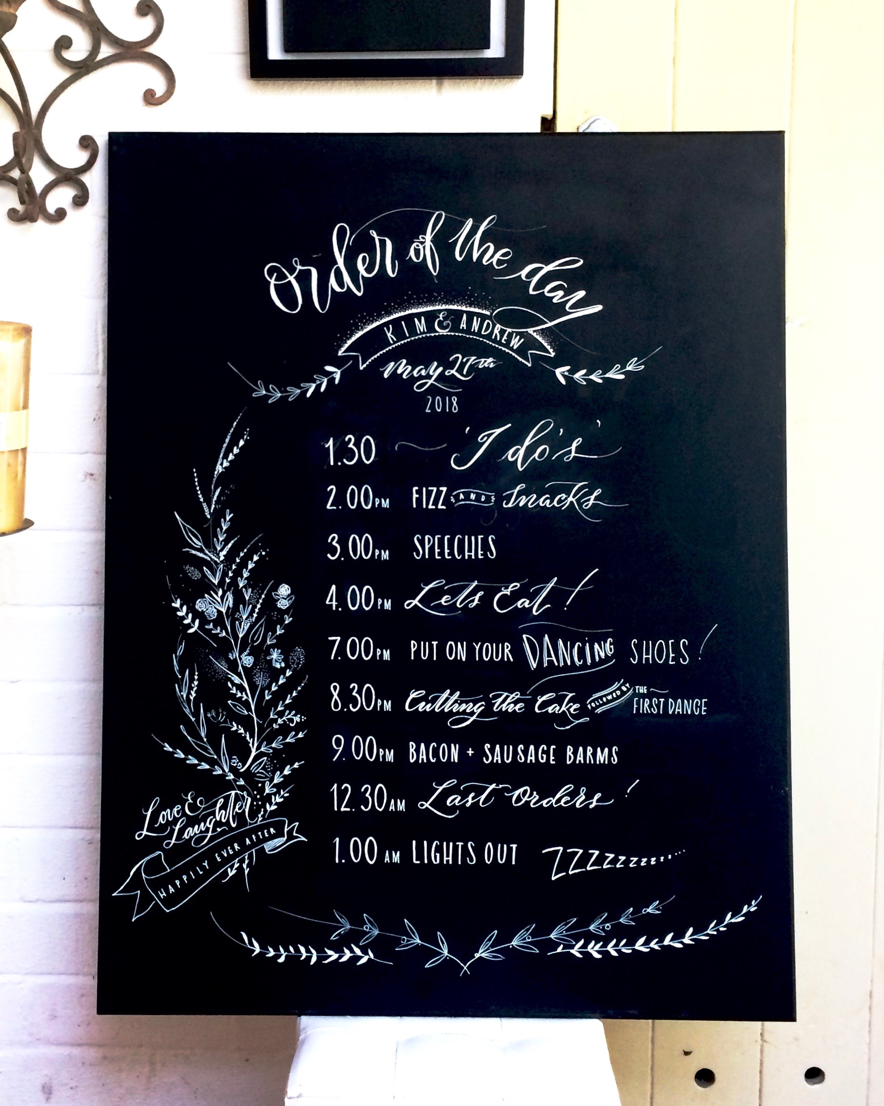 Hand lettered Calligraphy Chalkboards/ Blackboards by Mellor and Rose for Weddings, Restaurants, Cafes and Bars (Lancashire) (Lytham, Preston, Blackpool, Southport, Lancaster, Liverpool, Manchester, Harrogate, Mawdesley)