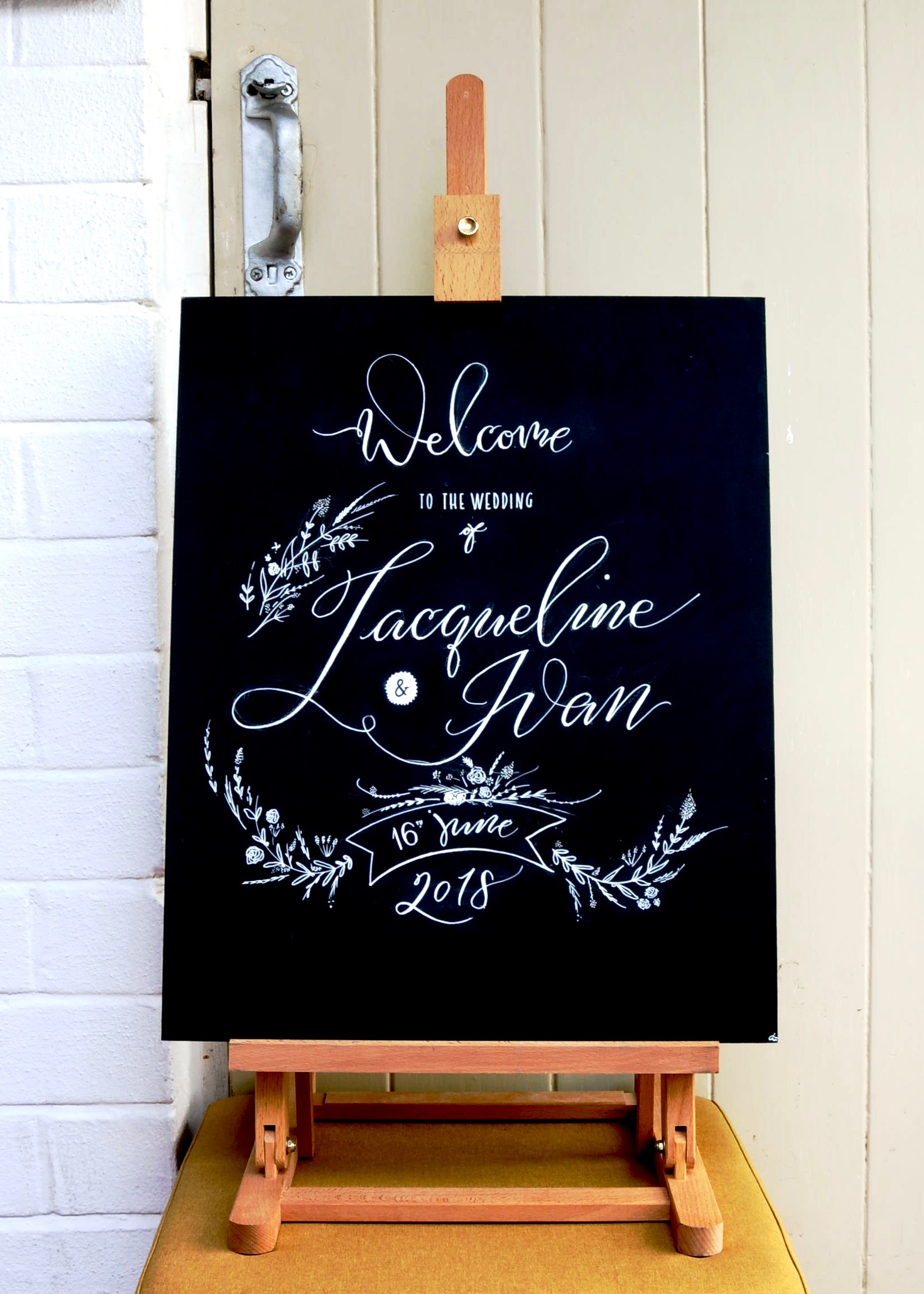 Personalised hand lettered chalkboard/ blackboard by Mellor and Rose in Lancashire