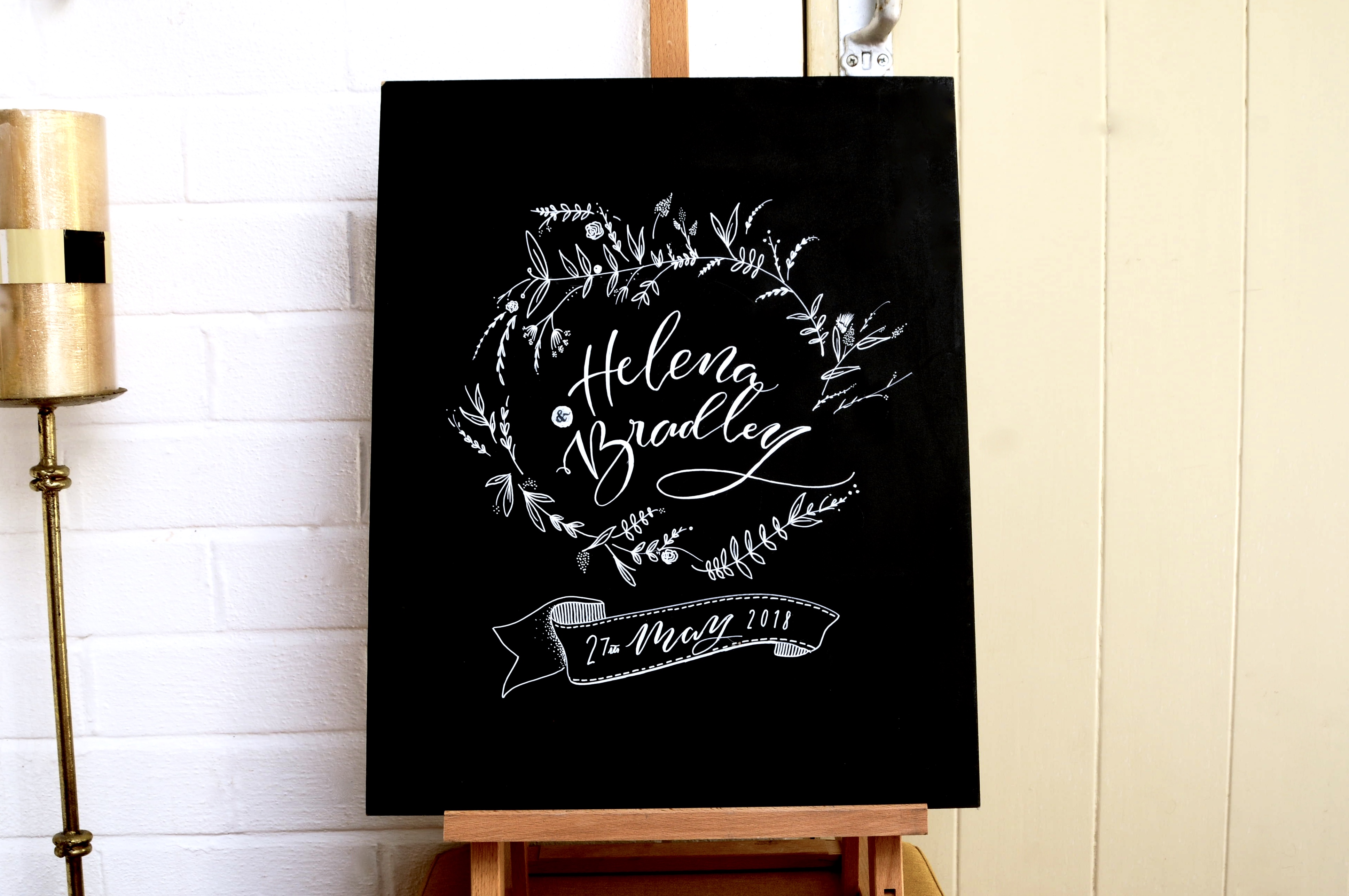 Personalised hand lettered chalkboard/ blackboard by Mellor and Rose in Lancashire