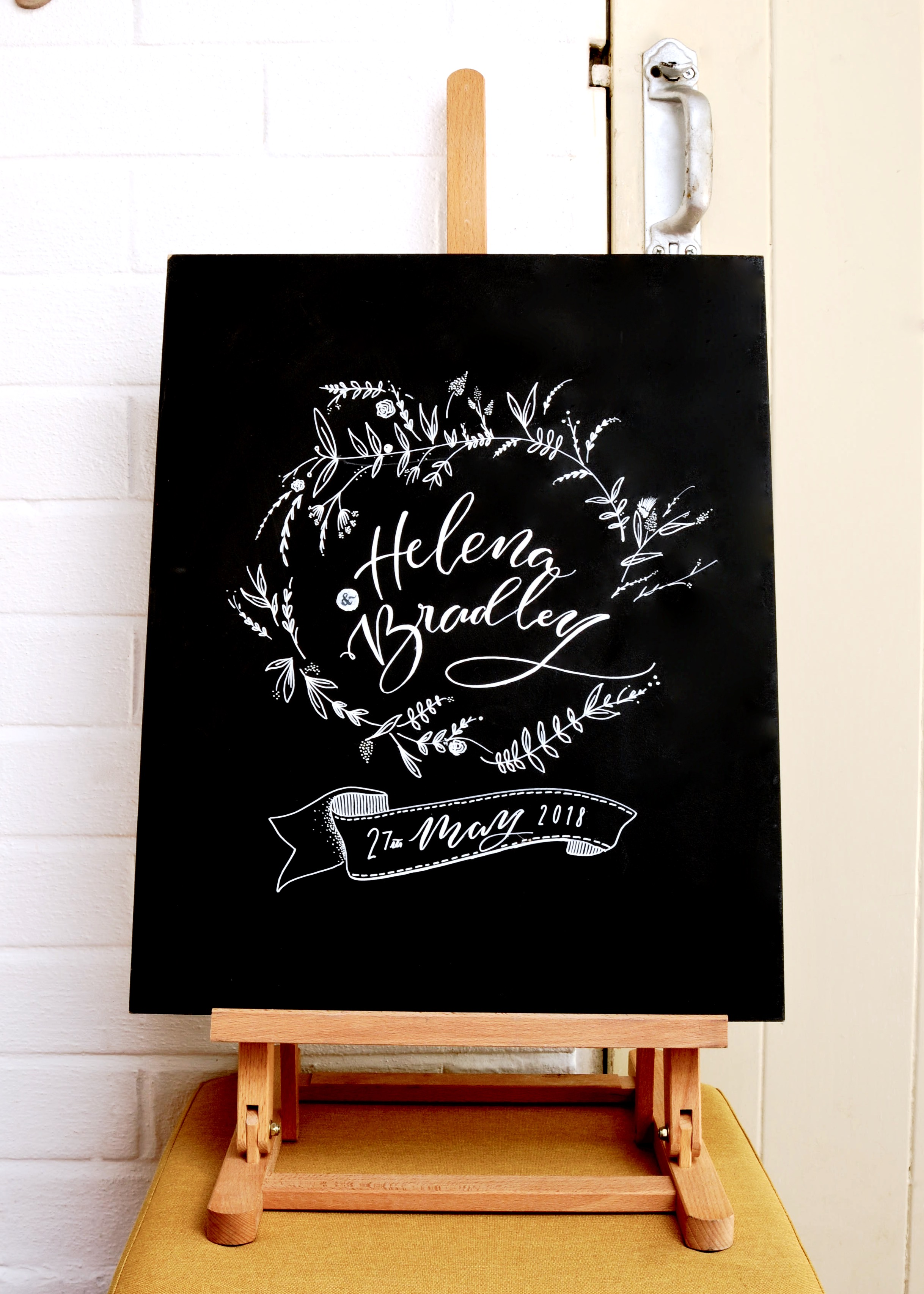 Personalised hand lettered chalkboard/ blackboard by Mellor and Rose in Lancashire