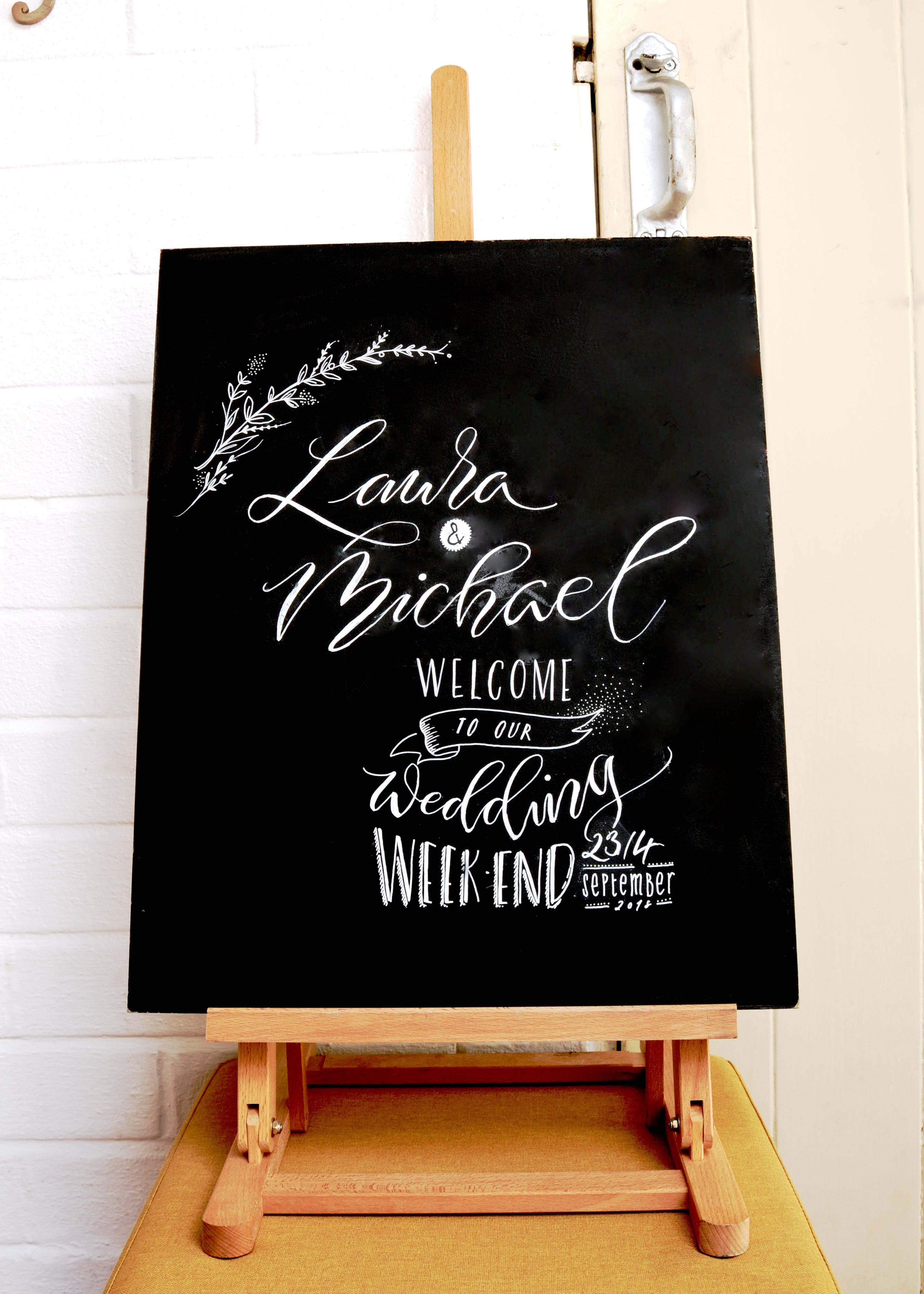 Personalised hand lettered chalkboard/ blackboard by Mellor and Rose in Lancashire