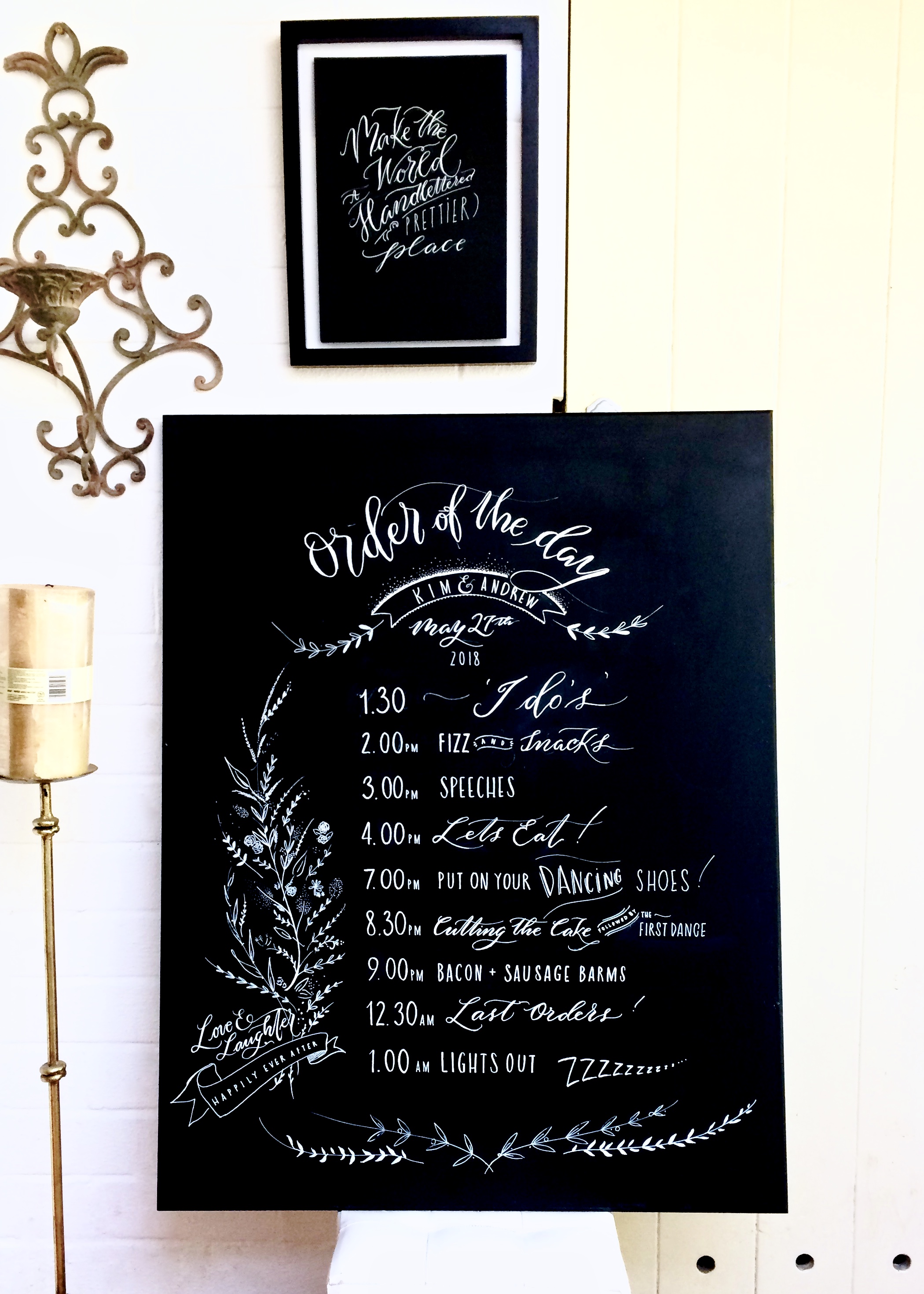Personalised hand lettered chalkboard/ blackboard by Mellor and Rose in Lancashire