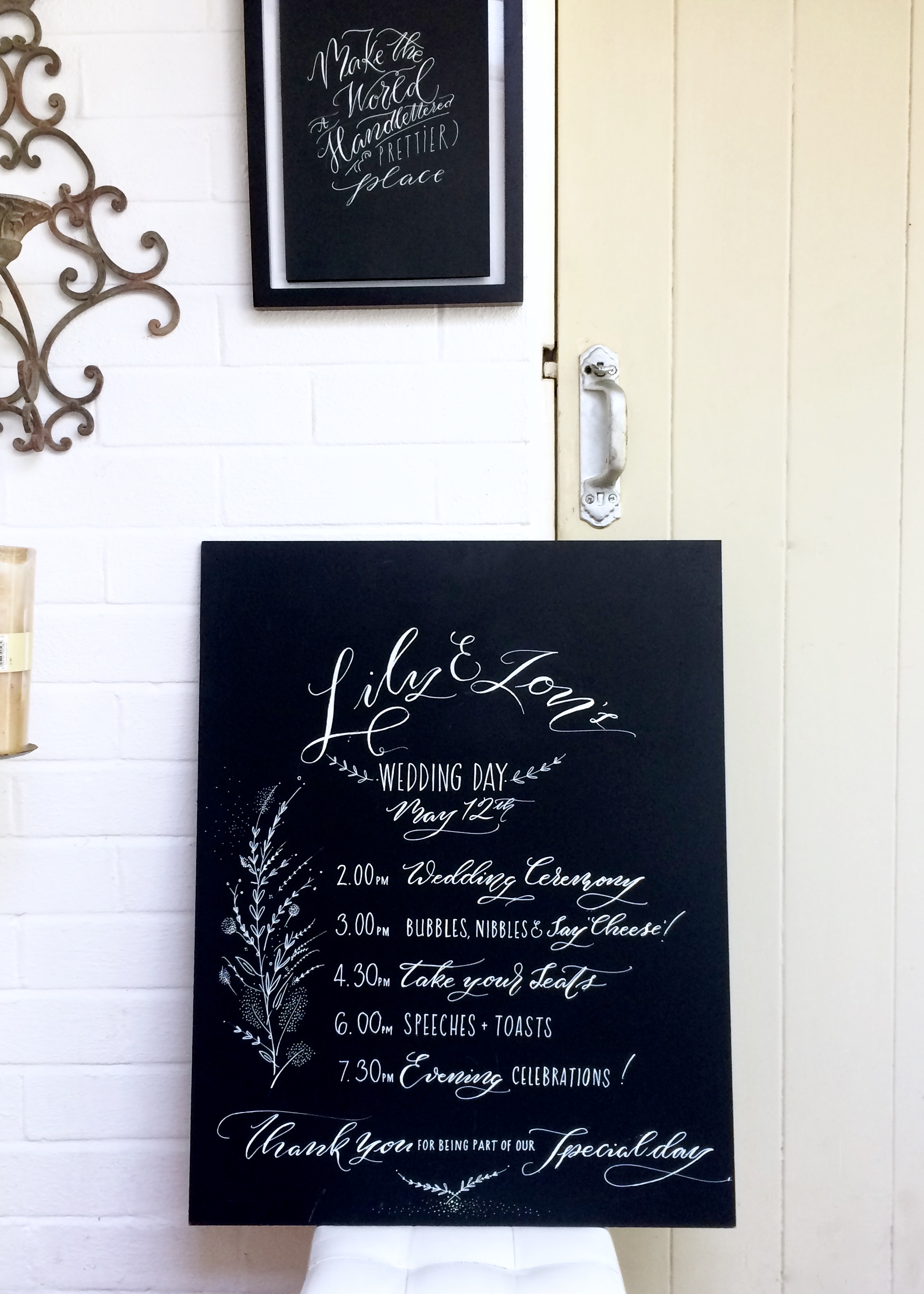 Personalised hand lettered chalkboard/ blackboard by Mellor and Rose in Lancashire