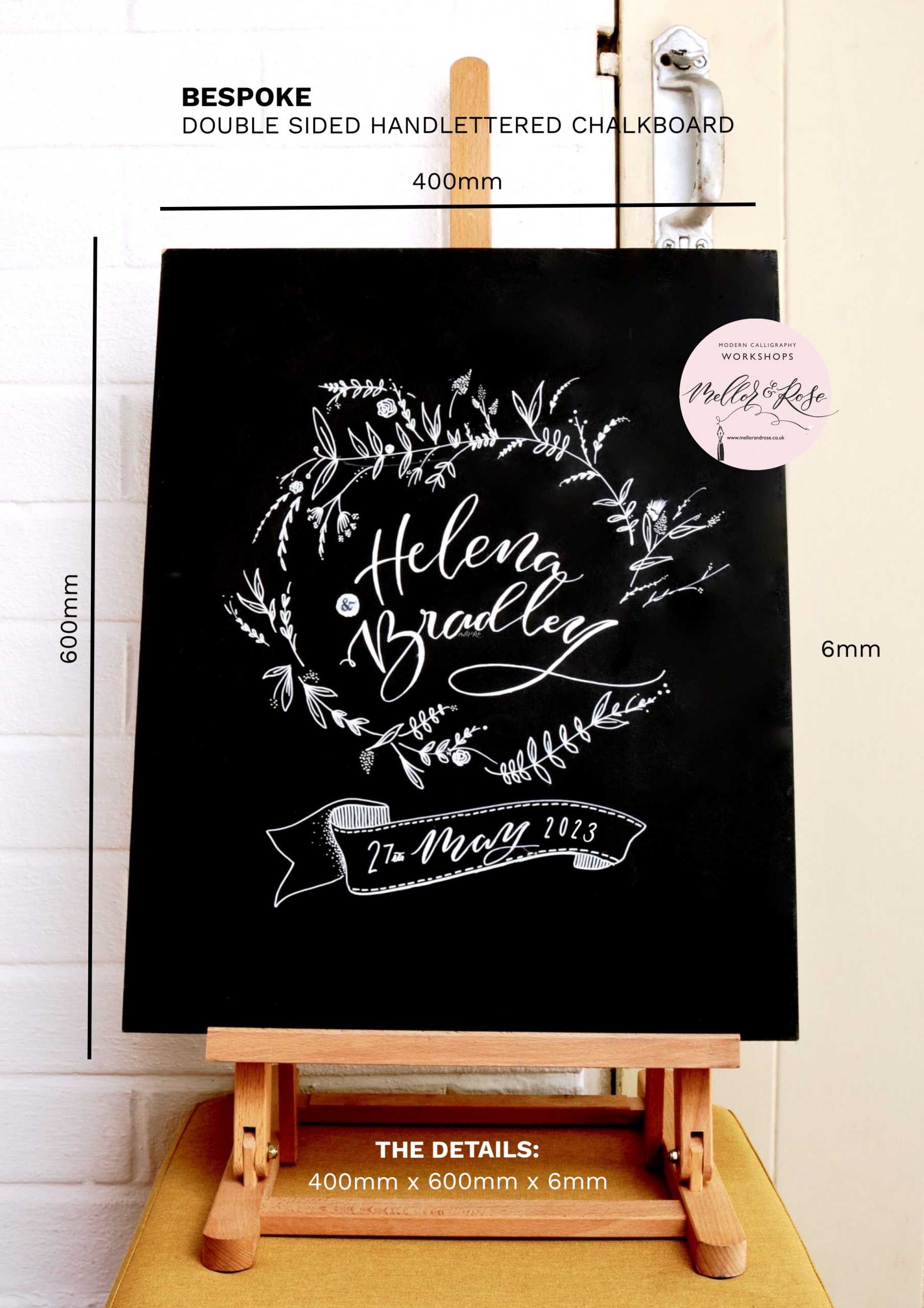 Handlettered Bespoke Wedding Chalkboard by Mellor & Rose Calligraphy