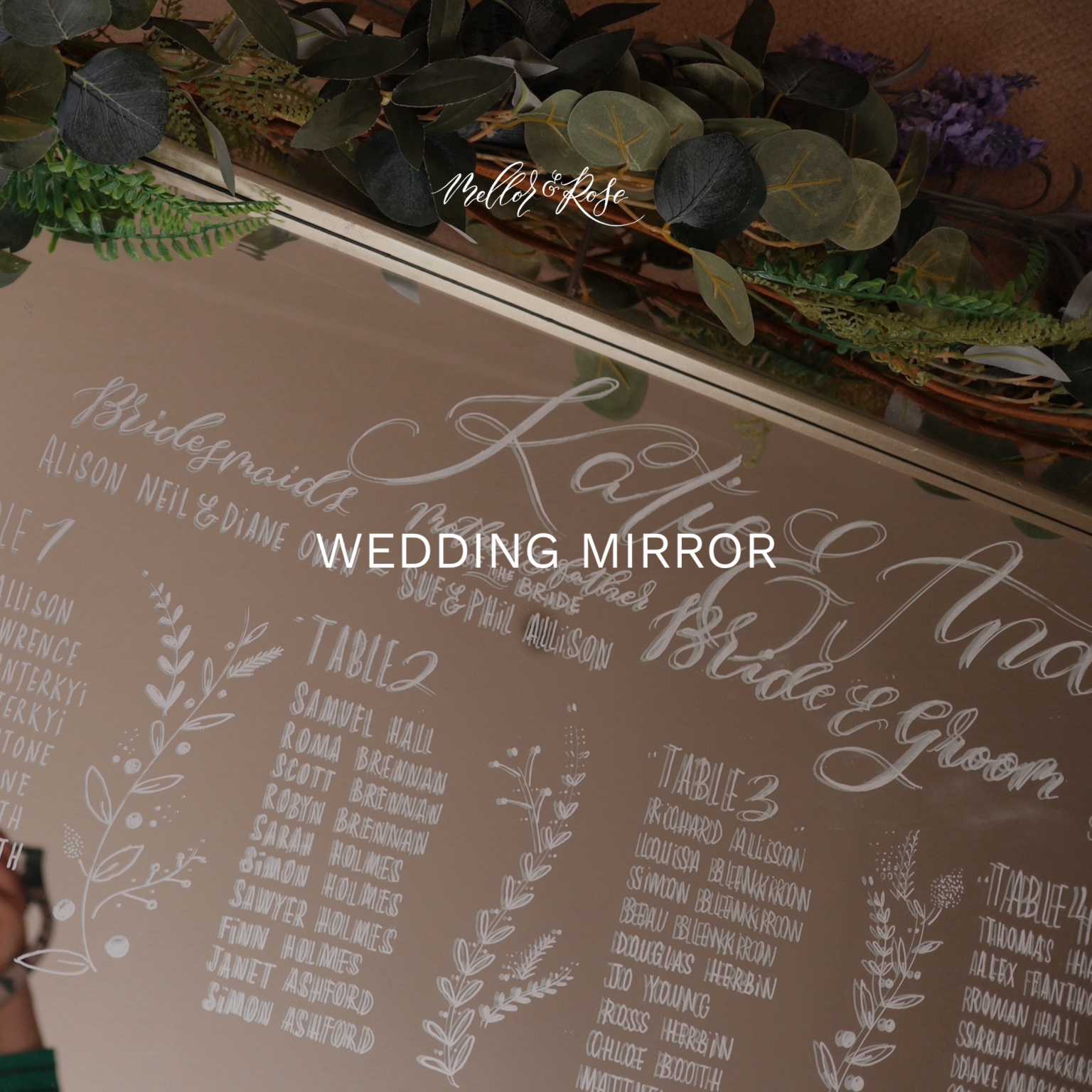 Handlettered Wedding Mirror - Mellor & Rose Calligraphy