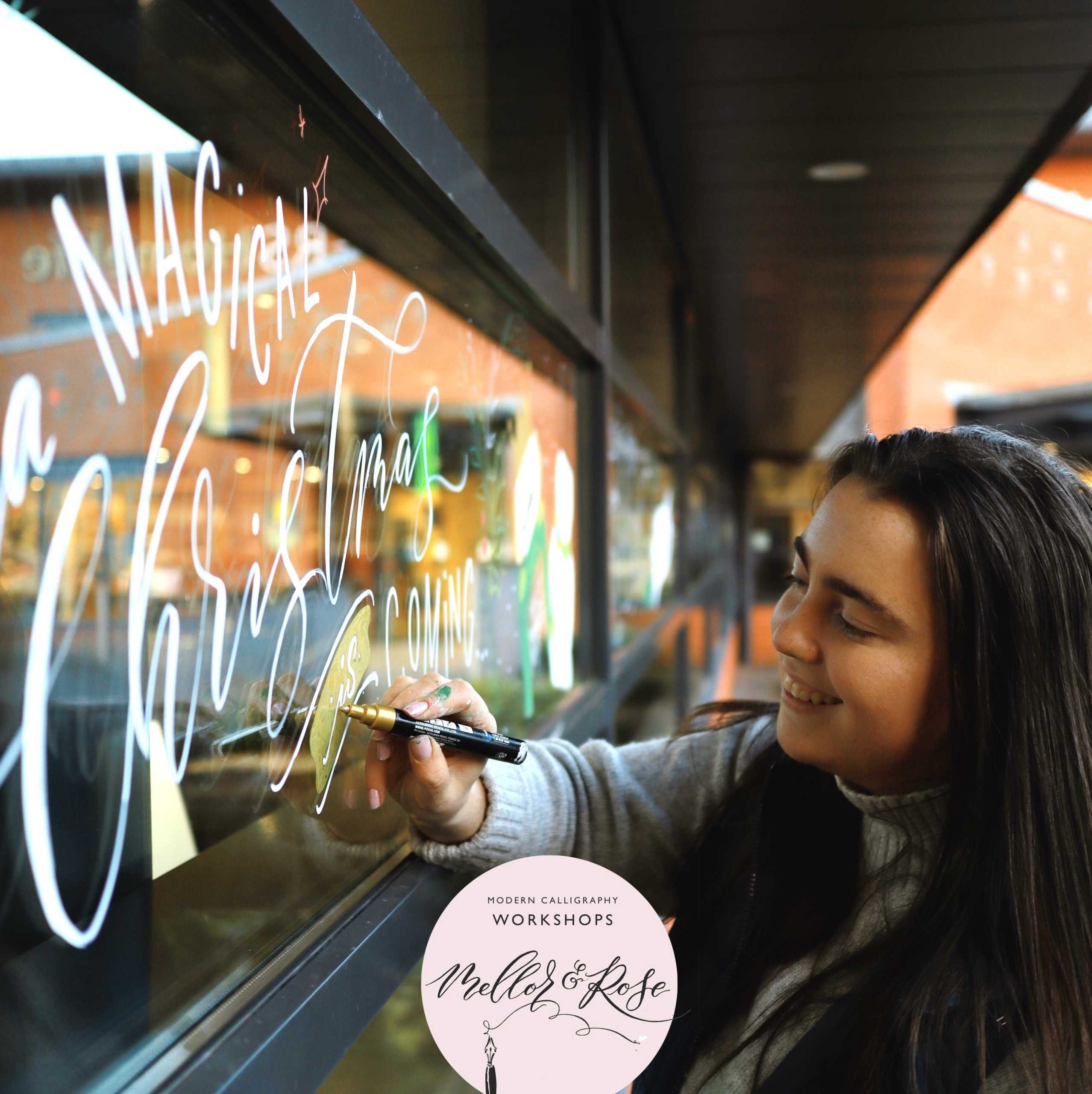 Christmas Window Lettering Art Retail Mellor & Rose Calligraphy
