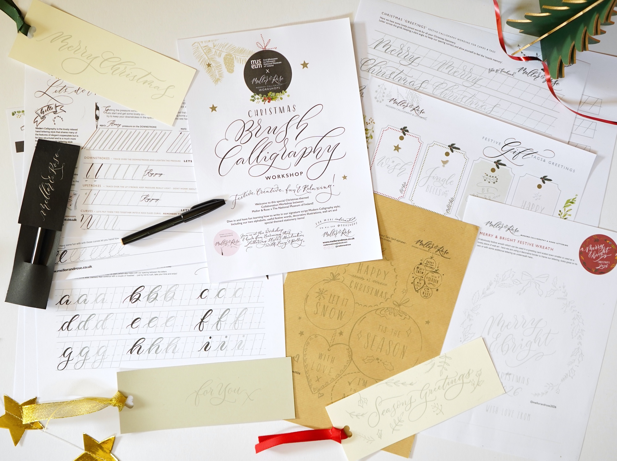 Christmas Brush Calligraphy Workshop Dublin Ireland Mellor & Rose NMI