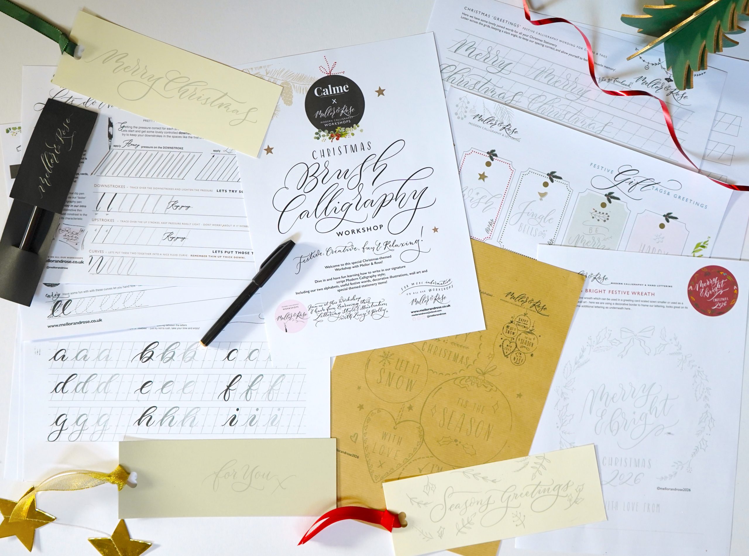 Christmas Brush Calligraphy Workshop Lancashire Mellor & Rose